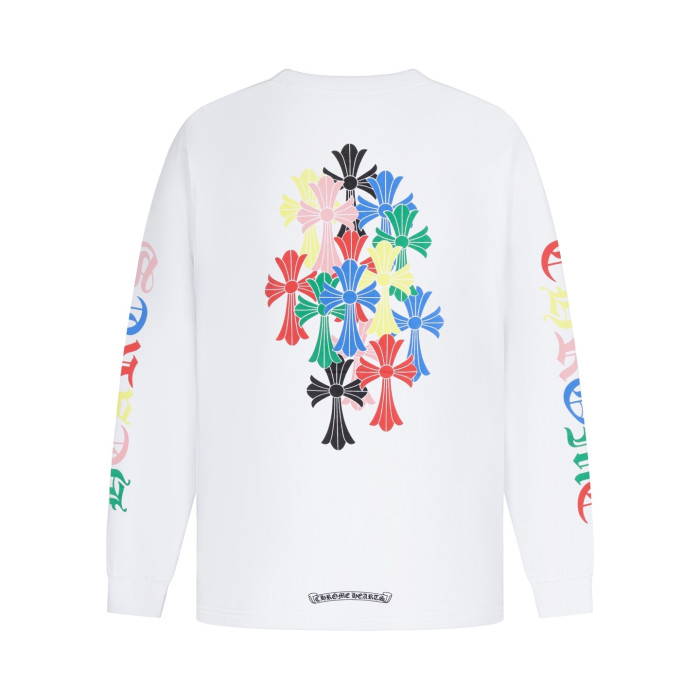 Ch*0me He**ts Multi Color Cross Cemetery L/S T-Shirt (White）